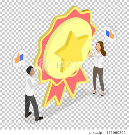 3D Isometric Flat  Illustration of Premium Quality Reward, Offering Recommendations 135060261