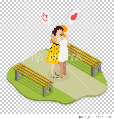 3D Isometric Flat  Illustration of Bad Friendship, Betrayal 135060289