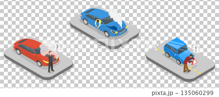 3D Isometric Flat Illustration of Car Crash, Depicting Concept Of Road Accident 3D Isometric Flat Illustration of Car Crash, Depicting Concept Of Road Accident 135060299