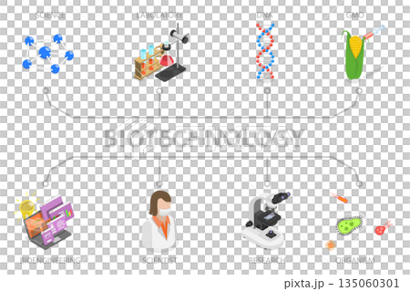 3D Isometric Flat  Illustration of Biotechnology, Professional Genetic Research Lab 135060301