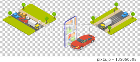 3D Isometric Flat Illustration of Urban Transport, City Traffic In A City Setting 3D Isometric Flat Illustration of Urban Transport, City Traffic In A City Setting 135060308
