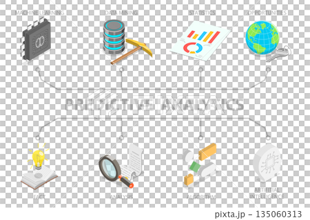 3D Isometric Flat  Illustration of Creative Predictive Analytics, Information Processing and Research 135060313