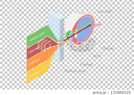 3D Isometric Flat Illustration of Sun Light Electromagnetic Spectrum, UV Rays And Visible Light 3D Isometric Flat Illustration of Sun Light Electromagnetic Spectrum, UV Rays And Visible Light 135060320