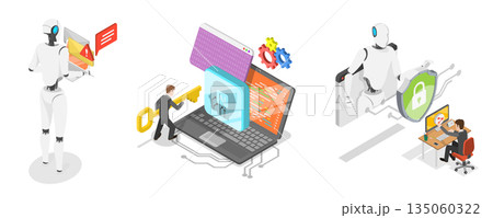 3D Isometric Flat Illustration of AI Services and Automation, AI-Powered Cybersecurity 3D Isometric Flat Illustration of AI Services and Automation, AI-Powered Cybersecurity 135060322