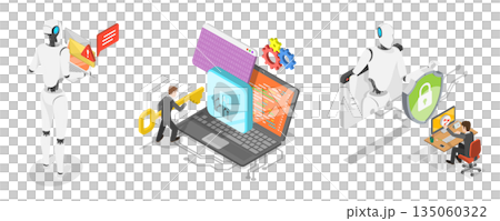 3D Isometric Flat Illustration of AI Services and Automation, AI-Powered Cybersecurity 3D Isometric Flat Illustration of AI Services and Automation, AI-Powered Cybersecurity 135060322