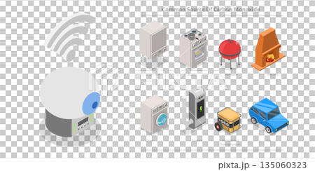 3D Isometric Flat  Illustration of Smoke Detector, Silent Leak Detection Device For Preventing Harm From Toxic Gas 135060323