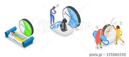 3D Isometric Flat  Illustration of Good Night Time, Sleeping And Resting 135060330