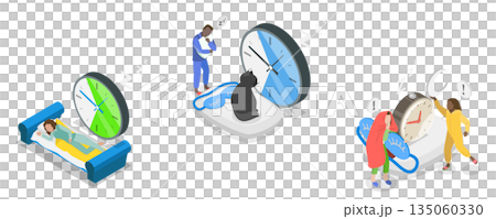 3D Isometric Flat  Illustration of Good Night Time, Sleeping And Resting 135060330