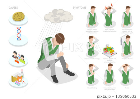 3D Isometric Flat Illustration of Burnout Syndrome, Visual Guide of Depression Disorder 3D Isometric Flat Illustration of Burnout Syndrome, Visual Guide of Depression Disorder 135060332