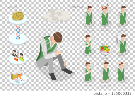 3D Isometric Flat  Illustration of Burnout Syndrome, Visual Guide of Depression Disorder 135060332