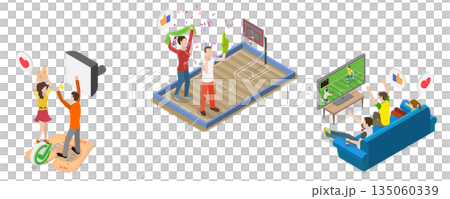 3D Isometric Flat Illustration of Best Team Cheering, College Sports Fans 3D Isometric Flat Illustration of Best Team Cheering, College Sports Fans 135060339