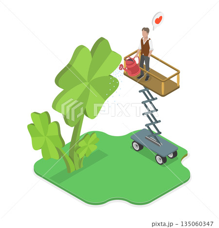 3D Isometric Flat  Illustration of Personal Lucky Clover, Symbol of Luck and Happiness 135060347