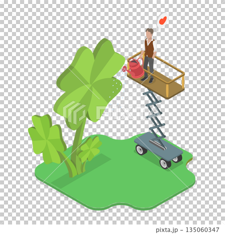 3D Isometric Flat  Illustration of Personal Lucky Clover, Symbol of Luck and Happiness 135060347