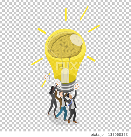 3D Isometric Flat Illustration of Brainstorm Session, Collaborative Idea Generation With Light Bulb, Harnessing Collective Creativity For Solutions 3D Isometric Flat Illustration of Brainstorm Session, Collaborative Idea Generation With Light Bulb, Harnessing Collective Creativity For Solutions 135060358