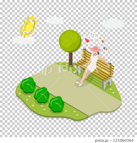 3D Isometric Flat Illustration of Relax Time Outdoor, Positive Thinking 3D Isometric Flat Illustration of Relax Time Outdoor, Positive Thinking 135060364