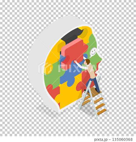 3D Isometric Flat Illustration of Psychologic Therapy, Brain Puzzle For Problem-Solving Tasks And Challenges 3D Isometric Flat Illustration of Psychologic Therapy, Brain Puzzle For Problem-Solving Tasks And Challenges 135060368