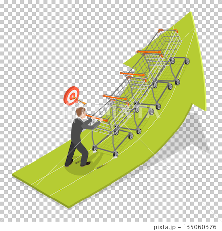 3D Isometric Flat  Illustration of Consumer Price Index, Increase Sales By Utilizing Marketing Strategies To Influence Consumer Spending And Purchasing Power 135060376