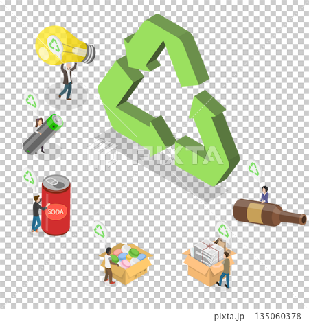 3D Isometric Flat Illustration of Separation And Recycling, The Symbol Of Trash Separation Among Different People Hands 3D Isometric Flat Illustration of Separation And Recycling, The Symbol Of Trash Separation Among Different People Hands 135060378