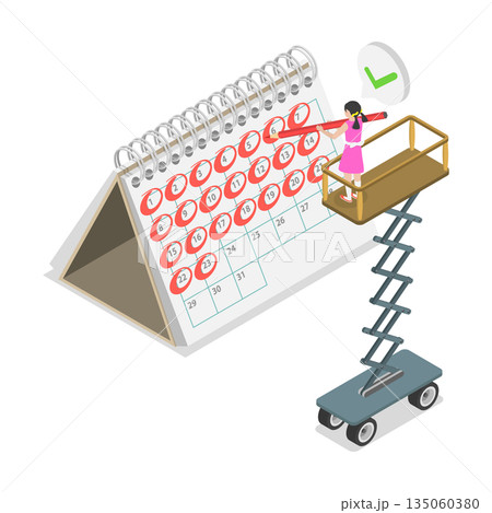 3D Isometric Flat  Illustration of Date Countdown, Tracking Dates On Calendar 135060380