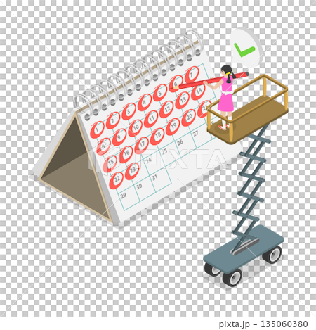 3D Isometric Flat  Illustration of Date Countdown, Tracking Dates On Calendar 135060380