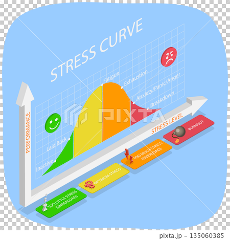 3D Isometric Flat  Illustration of Different Stages of the Stress Curve, Medical Infographic 135060385