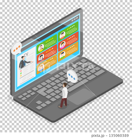 3D Isometric Flat  Illustration of Job Search, Recruiting, Hiring, Online Personal Interview 135060389