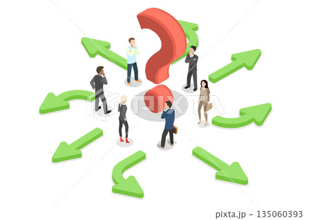 3D Isometric Flat  Illustration of Business Team Making a Choice, Group Of Professionals At Crossroads Pondering Strategy For Future Direction 135060393