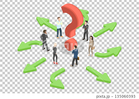 3D Isometric Flat  Illustration of Business Team Making a Choice, Group Of Professionals At Crossroads Pondering Strategy For Future Direction 135060393
