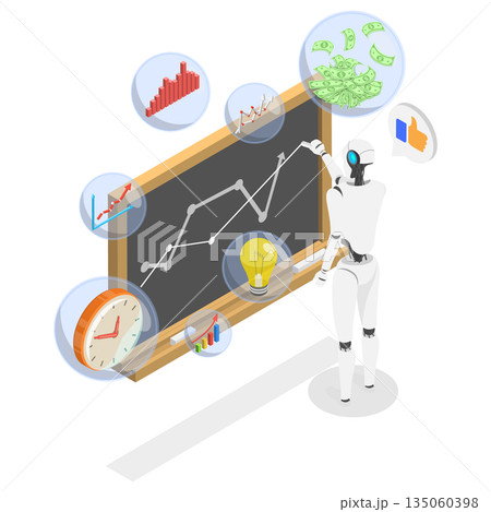 3D Isometric Flat Illustration of The Age of AI, The Road To Success Through New Technology Implementation Strategies 3D Isometric Flat Illustration of The Age of AI, The Road To Success Through New Technology Implementation Strategies 135060398