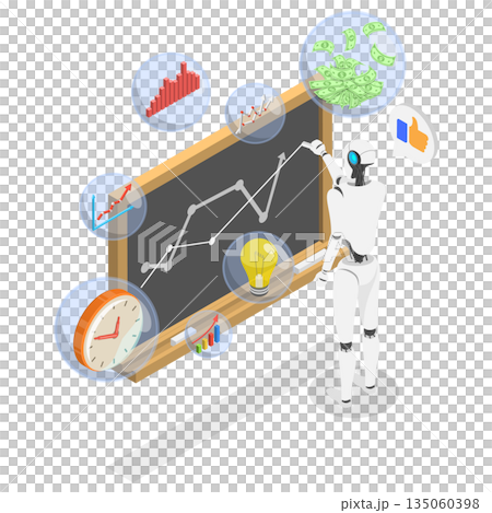 3D Isometric Flat  Illustration of The Age of AI, The Road To Success Through New Technology Implementation Strategies 135060398