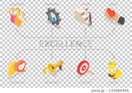 3D Isometric Flat Illustration of Business Achievement, Excellence Concept For Competence, Innovation, Passion, Service, And Success 3D Isometric Flat Illustration of Business Achievement, Excellence Concept For Competence, Innovation, Passion, Service, And Success 135060408