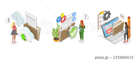 3D Isometric Flat  Illustration of Computing Online Services, Concepts For Database Security 135060415