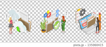 3D Isometric Flat  Illustration of Computing Online Services, Concepts For Database Security 135060415