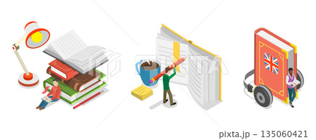 3D Isometric Flat  Illustration of Education Set, School And Preschool Lesson Subjects For Educational Use 135060421