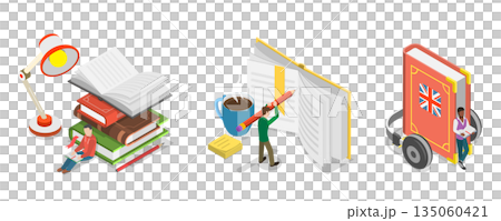 3D Isometric Flat  Illustration of Education Set, School And Preschool Lesson Subjects For Educational Use 135060421