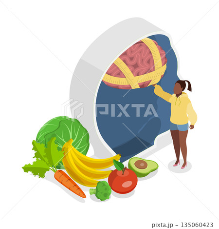 3D Isometric Flat  Illustration of Diet Illness, Psychological Effects Of Unhealthy Diets 135060423