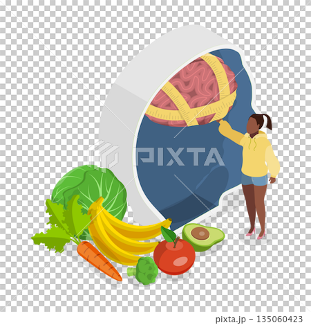 3D Isometric Flat Illustration of Diet Illness, Psychological Effects Of Unhealthy Diets 3D Isometric Flat Illustration of Diet Illness, Psychological Effects Of Unhealthy Diets 135060423