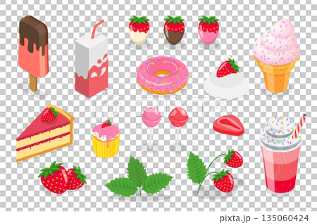 3D Isometric Flat Illustration of Strawberry Dessert Set, Delicious Sweets 3D Isometric Flat Illustration of Strawberry Dessert Set, Delicious Sweets 135060424