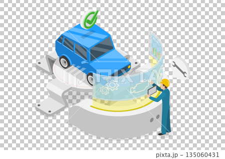 3D Isometric Flat Illustration of Innovative Car Repair, Interacting With Virtual User Interface 3D Isometric Flat Illustration of Innovative Car Repair, Interacting With Virtual User Interface 135060431