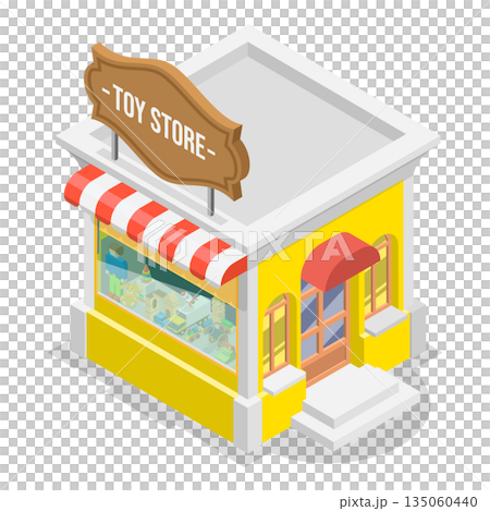 3D Isometric Flat  Illustration of Toy Store, Showcase Window 135060440
