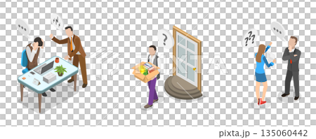 3D Isometric Flat  Illustration of Layoff, Staff Reduction, Career Issues 135060442