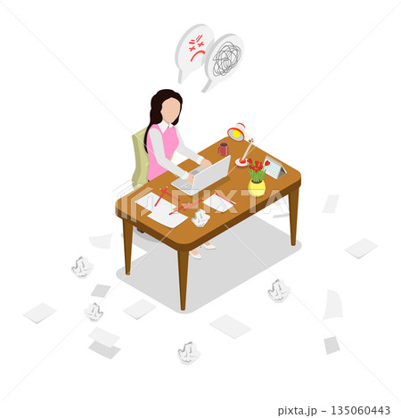 3D Isometric Flat Illustration of Writing Essay, Concept Of Burnout and Creativity Crisis 3D Isometric Flat Illustration of Writing Essay, Concept Of Burnout and Creativity Crisis 135060443