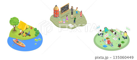 3D Isometric Flat Illustration of Summer Activities, Camping Composition 3D Isometric Flat Illustration of Summer Activities, Camping Composition 135060449