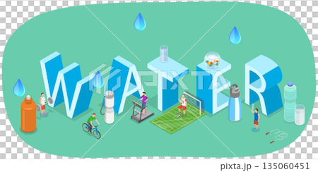 3D Isometric Flat Illustration of Drink More Water, Characters Stay Hydrated 3D Isometric Flat Illustration of Drink More Water, Characters Stay Hydrated 135060451