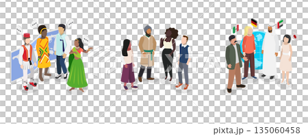 3D Isometric Flat  Illustration of Human Diversity, Community Diverse Culture 135060458