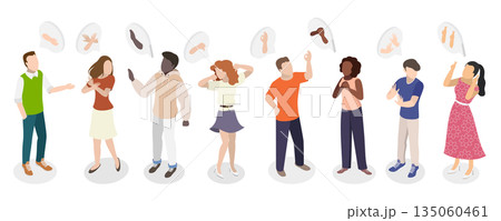 3D Isometric Flat  Illustration of Hand Gestures Set, Diverse Group Displaying Some Hand Gestures 135060461