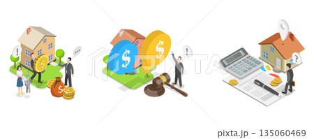 3D Isometric Flat Illustration of Real Estate, Residential And Commercial Properties 3D Isometric Flat Illustration of Real Estate, Residential And Commercial Properties 135060469
