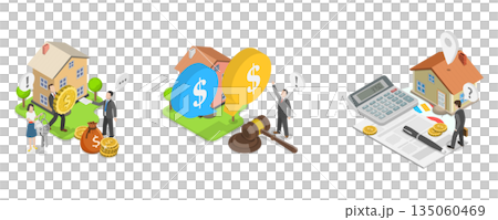 3D Isometric Flat Illustration of Real Estate, Residential And Commercial Properties 3D Isometric Flat Illustration of Real Estate, Residential And Commercial Properties 135060469