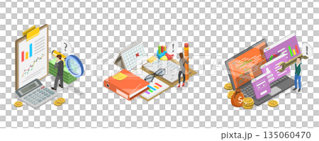 3D Isometric Flat  Illustration of Customer Relationship Management, Business Finance Concepts Set 135060470