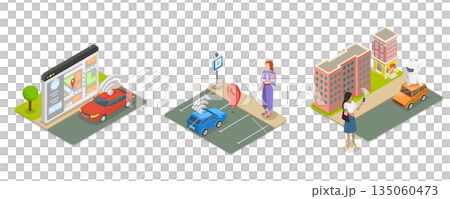 3D Isometric Flat  Illustration of Autonomous Vehicle, Set Of Abstract Concept Vector Illustrations Of Autonomous Vehicles. 135060473